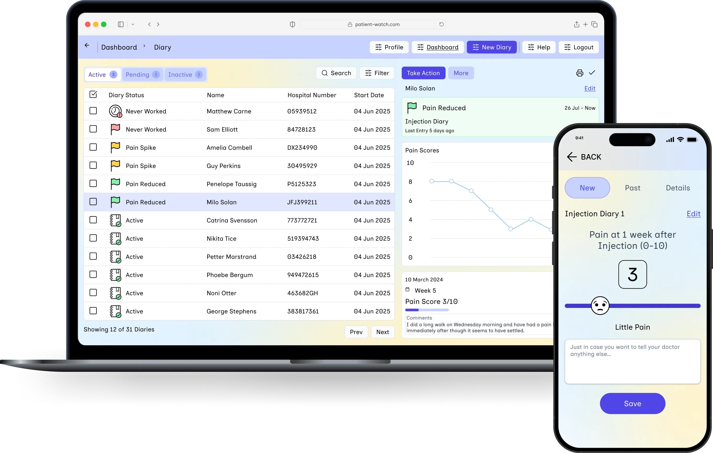Patient Watch app on desktop and mobile